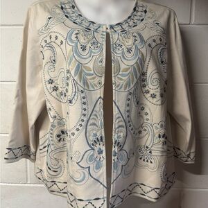 Multiples Cream and Blue Embroidered Blazer